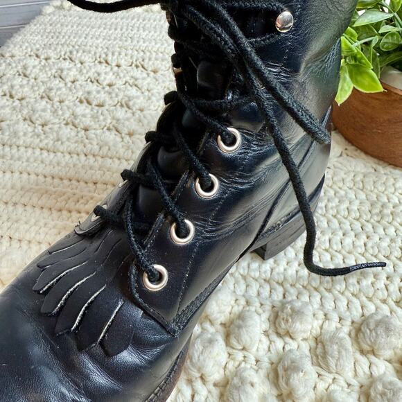 JUSTIN Boot Women's 6.5 Lace Up Roper Kiltie Boot Black Steampunk Cowgirl Combat - Picture 7 of 14